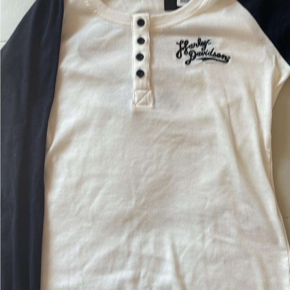 Harley-Davidson women’s Henley  Long Sleeve White and Black Tee